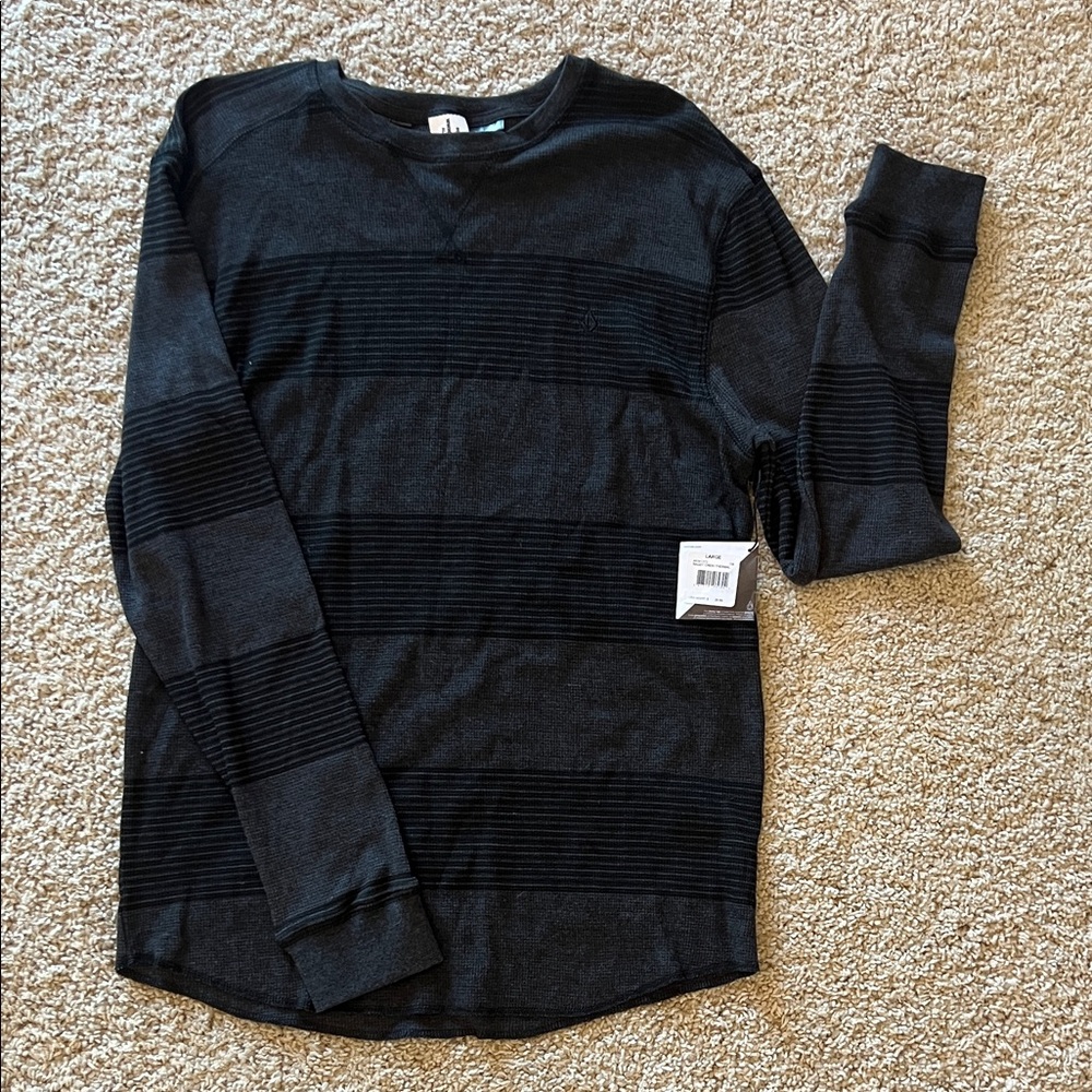 Volcom Black and Grey Striped Long Sleeve Thermal